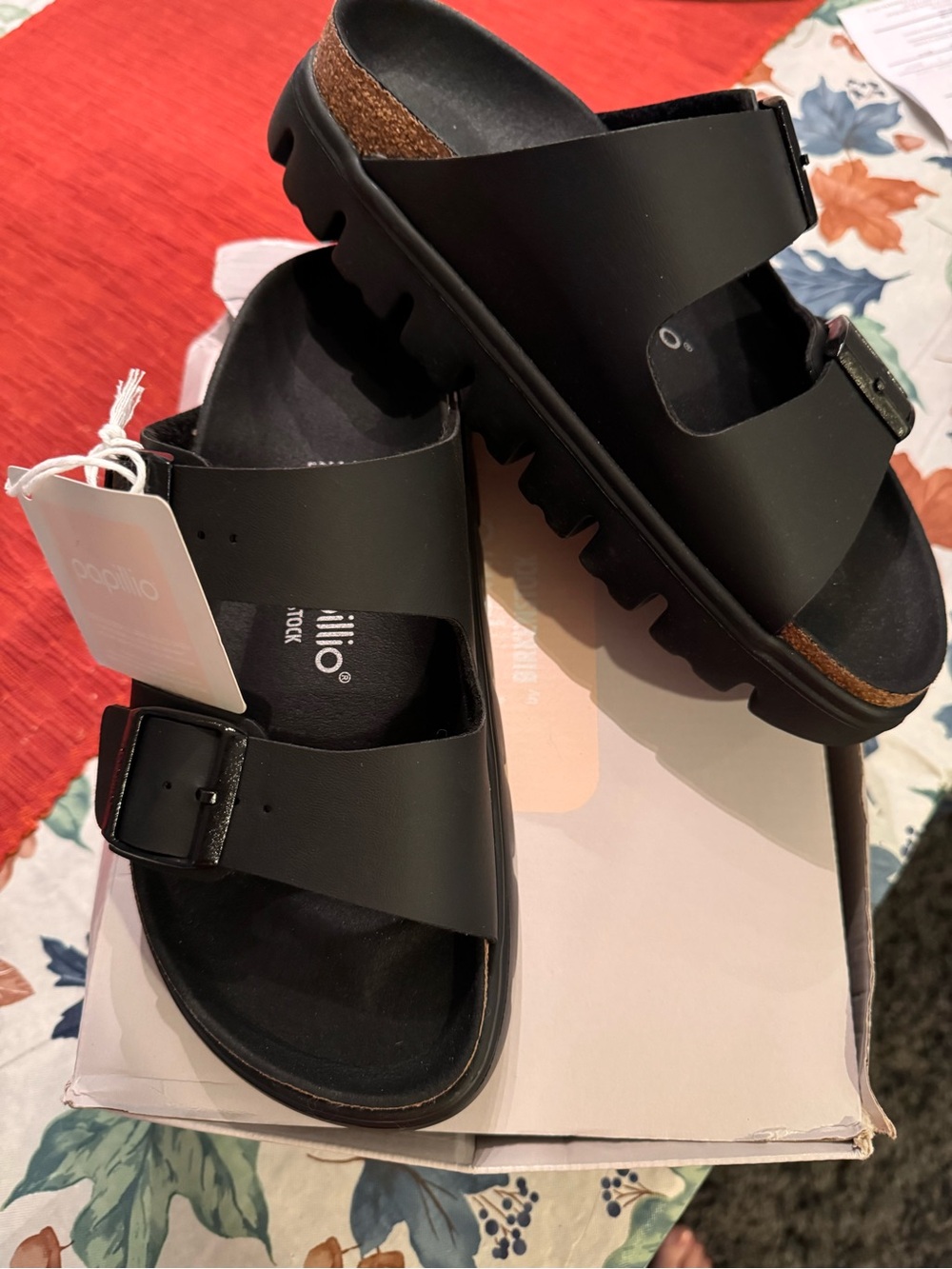 Women’s Birkenstock Papilio Arizona Black Double-Buckle Slide Sandals - Picture 1 of 7